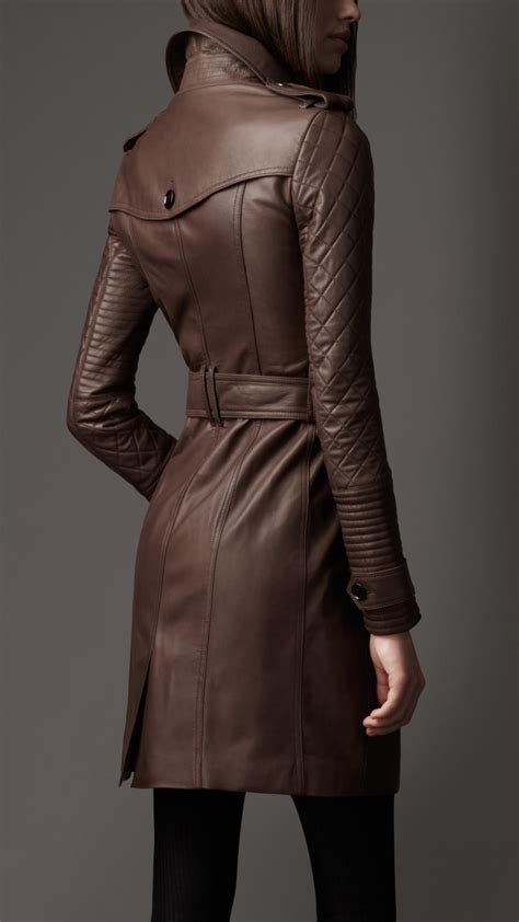 burberry trench coat leather sleeves|Burberry leather trench coat women's.